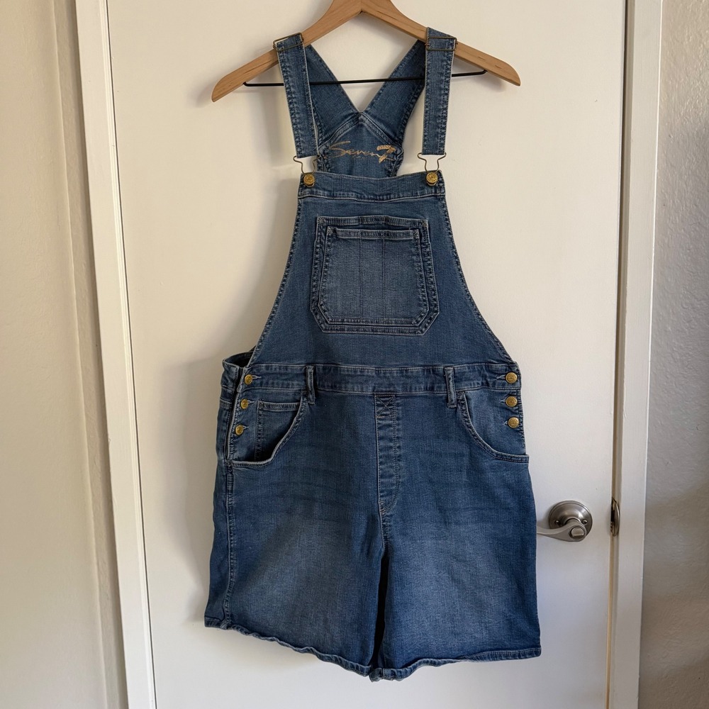 Seven7 Medium Wash Denim Shortalls Overalls Size 14 Y2K Granolagirl Cottagecore